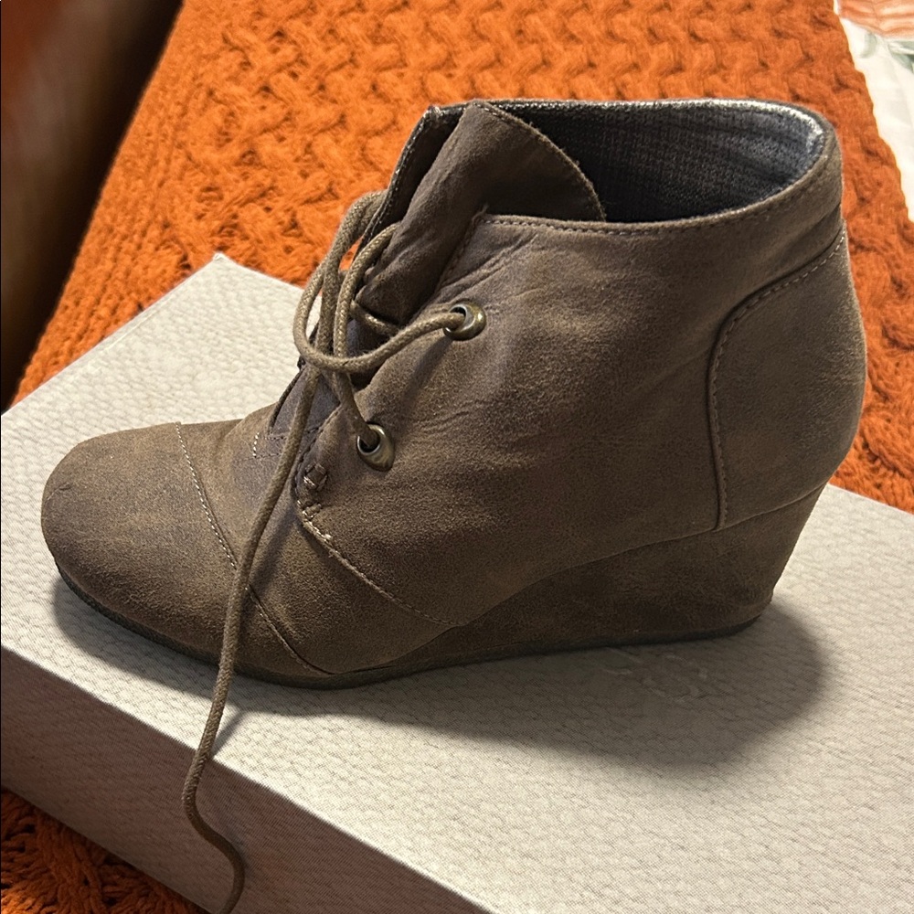 Maurices Taupe Lace-Up Wedge Booties